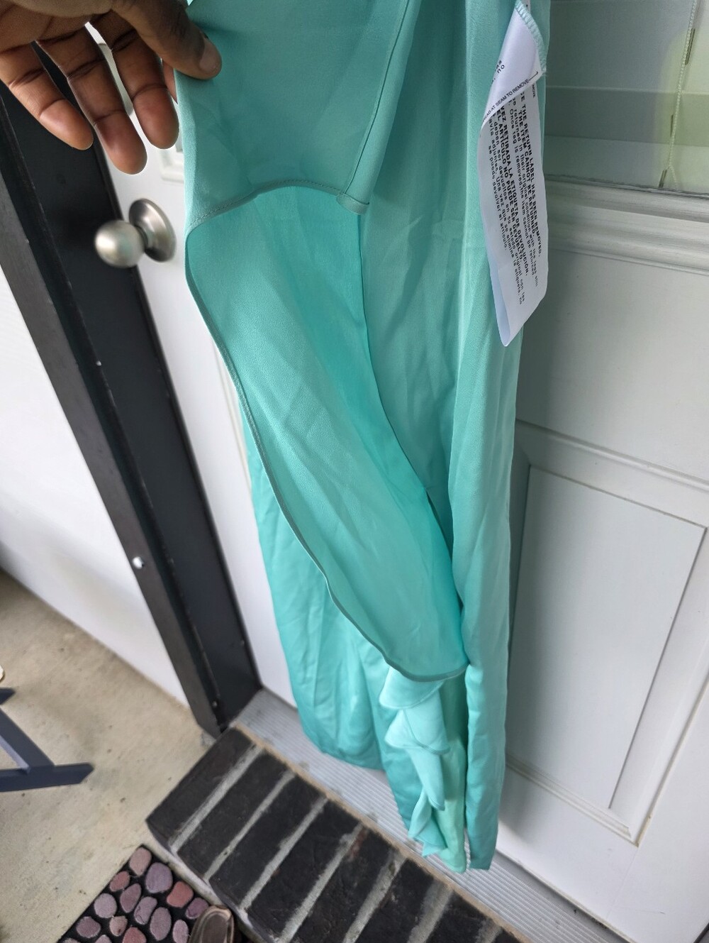 Dress The Population Mint Green Satin Wide Leg Jumpsuit Ruched Cowl Neck Size M - Picture 6 of 12